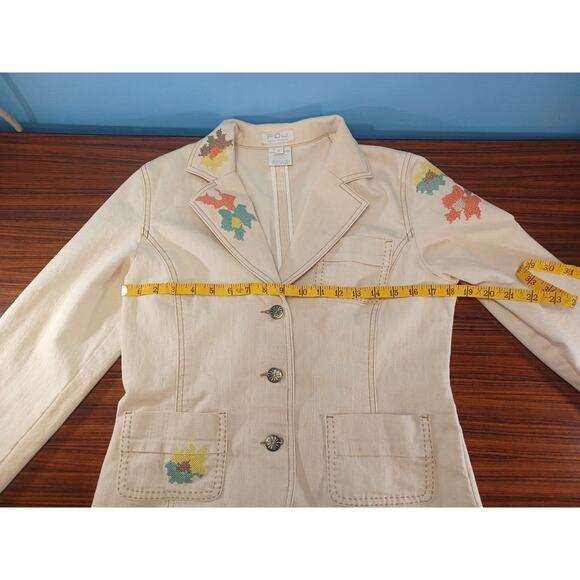 FDJ Bohemian Floral Embroidered Cream Colorful Jacket Stitched Western Size 8 - Picture 8 of 11